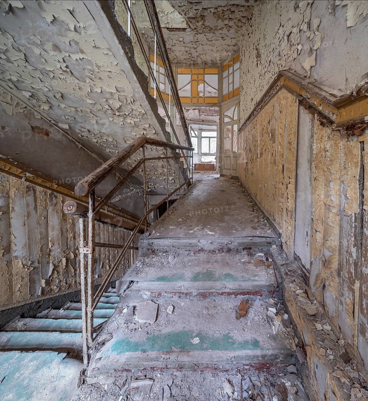 Staircase of a former sanatorium, Lost Place, Thuringia, Germany