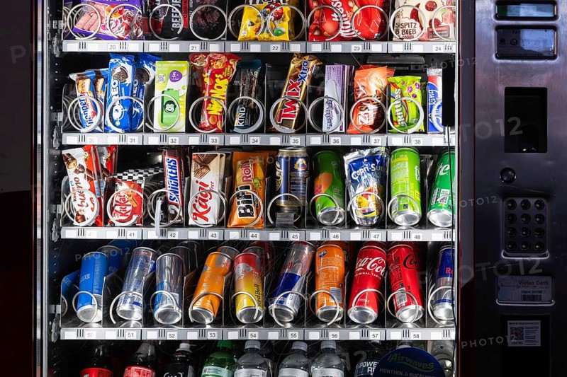 Snack machine with Twix, Snickers, M&M, Zweifel Chips, Red Bull, Coca Cola, Zweisimmen, Switzerland