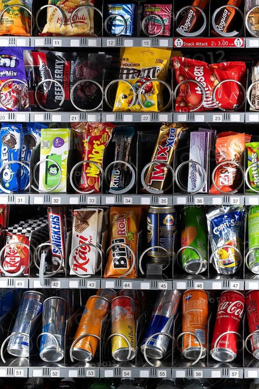 Snack machine with Twix, Snickers, M&M, Zweifel Chips, Red Bull, Coca Cola, Zweisimmen, Switzerland