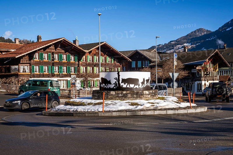 Traffic roundabout, Zweisimmen, Switzerland