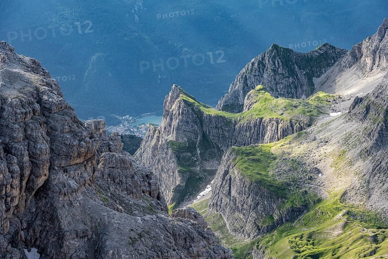 Lake Molveno and mountains in the Brenta Mountains, Parco Naturale Brenta-Adamello, Trentino, Italy