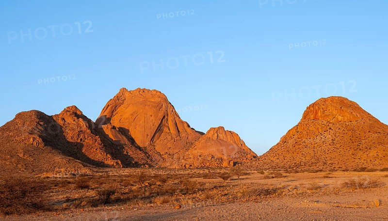 View of the characteristic Spitzkoppe Mountains under clear skies, Spitzkoppe, Namibia