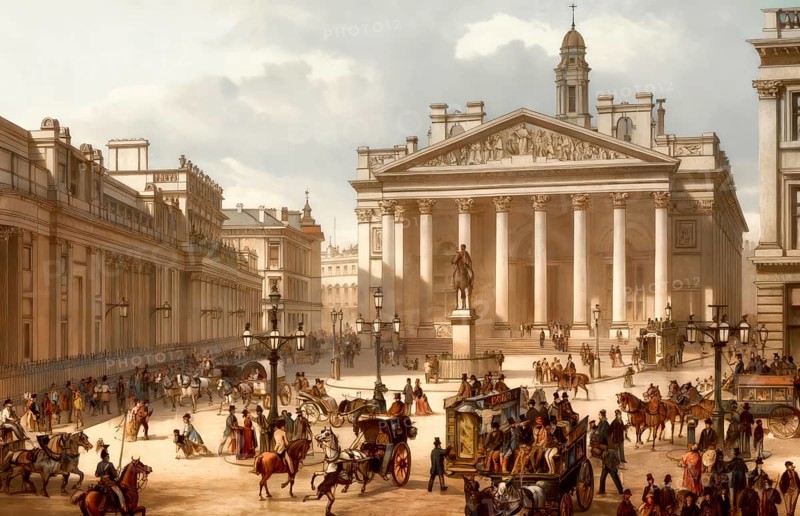 The Royal Exchange and the Bank of England, London, 19th century