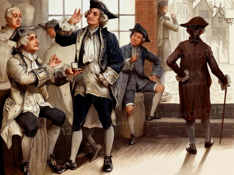 Group at Hardham's tobacco shop, John Hardham, the Fleet Street tobacconist, London, England, United Kingdom
