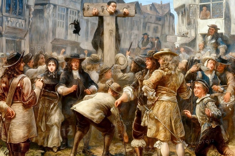 Titus Oates, 1649-1705, into the pillory at the gate of Westminster Hall, an English perjurer who fabricated the Popish Plot, England, United Kingdom
