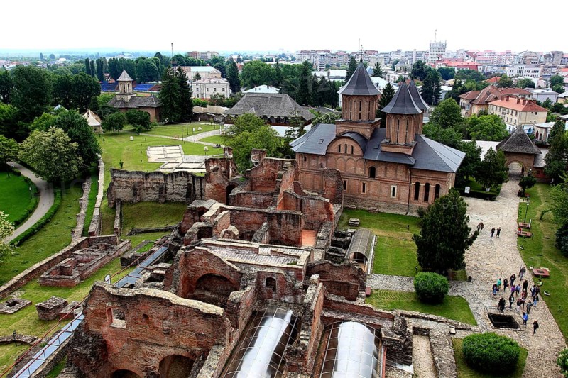 The royal courtyard, Curtea Domneasca, in Targoviste, Romania. The ruins of the fortress are known for their connection to Vlad the Impaler, who was the inspiration for the Dracula legend