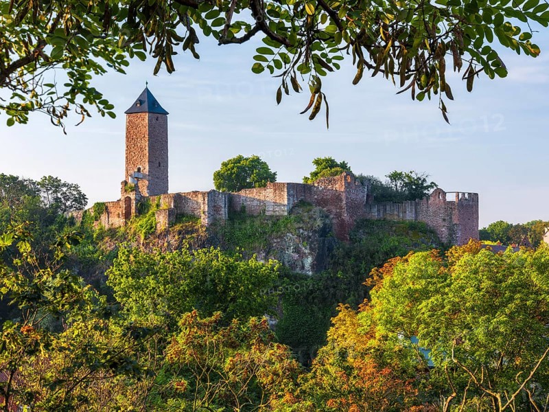 Ruins of Giebichenstein Castle in autumn in morning light, Halle an der Saale, Saxony-Anhalt, Germany
