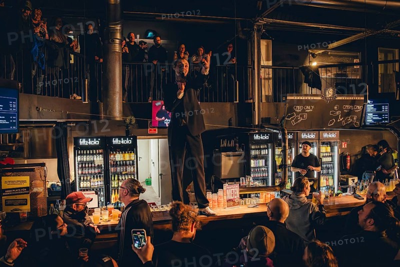 Singer Ben Hartmann from Billions always on the counter live on 10 years of cocaine and raspberry ice cream tour 2026 in Berlin ballroom Kreuzberg on 05.02.2026