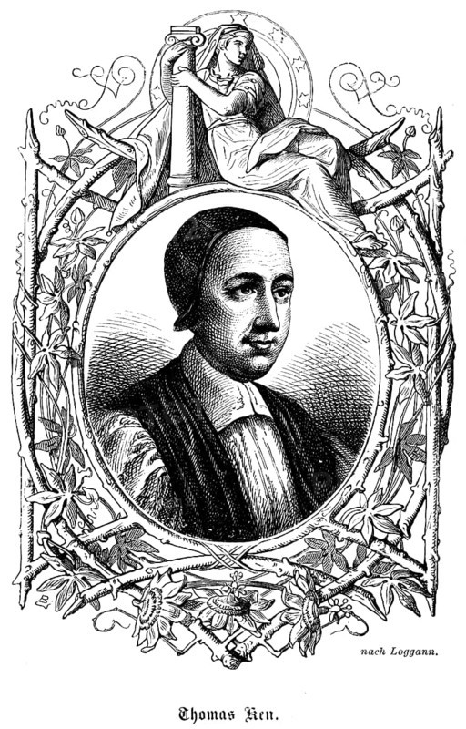 Thomas Ken (1637 - 1711) Kingdom of England, portrait, clergyman, bishop of the Seven Bishops group, poet and writer of hymns, ornamentation, historical illustration 1863