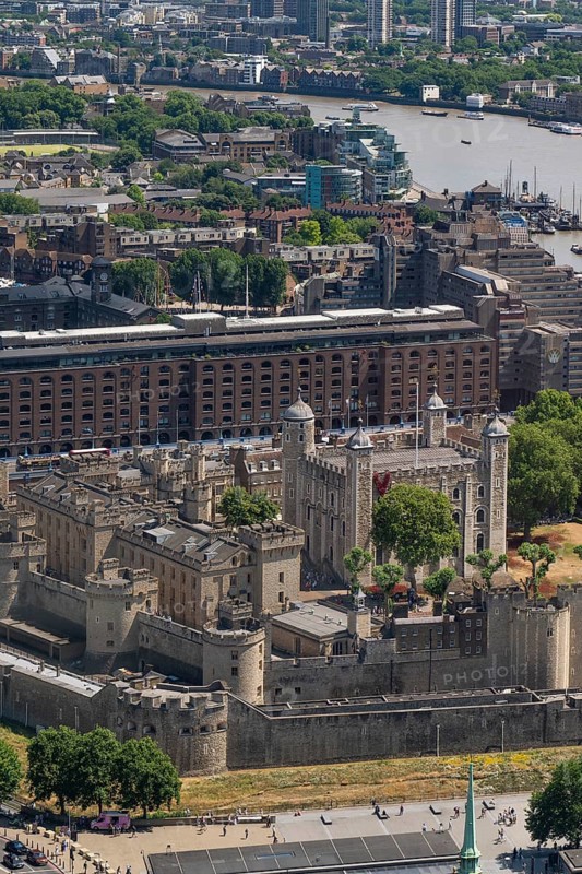 View of the Tower of London and the River Thames from Sky Gardens, London, England, Great Britain