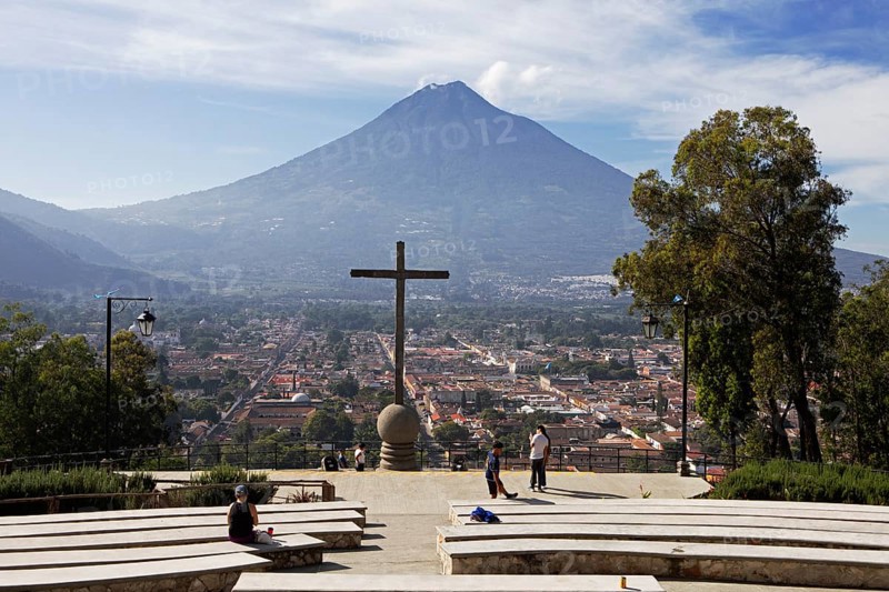 Parque Cerro de la Cruz, Fuego Volcano in the back, Antigua, Highlands, Sacatepéquez Department, Guatemala