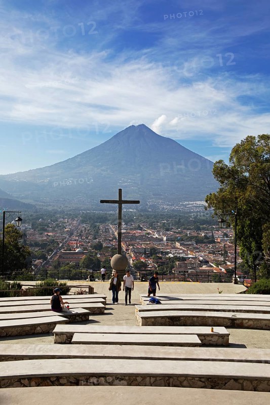 Parque Cerro de la Cruz, Fuego Volcano in the back, Antigua, Highlands, Sacatepéquez Department, Guatemala