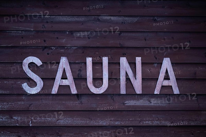Rustic wooden wall sign with the inscription 'Sauna', Korpoström, Korpo or Korppo, Southwestern Archipelago, Finland