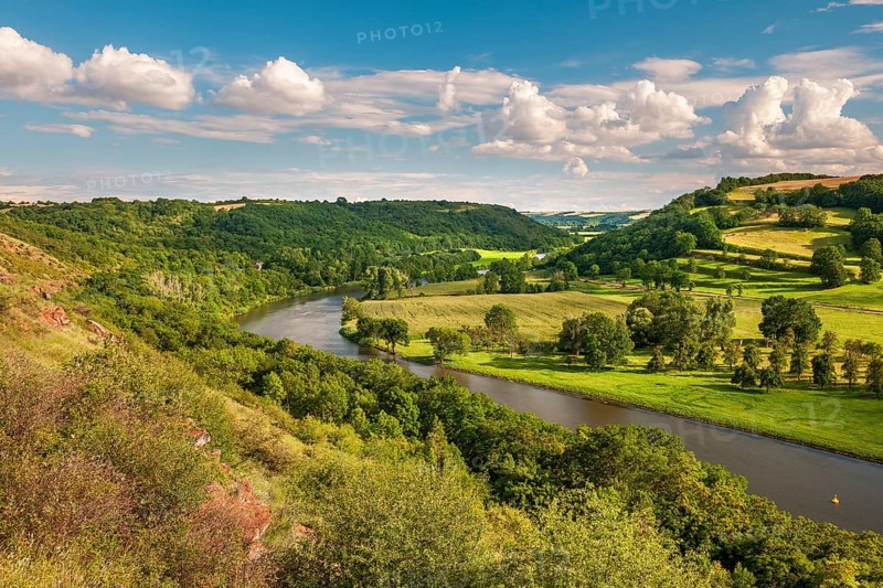 View of the river Saale in the Lower Saale Valley nature park Park, Rothenburg, Saxony-Anhalt, Germany