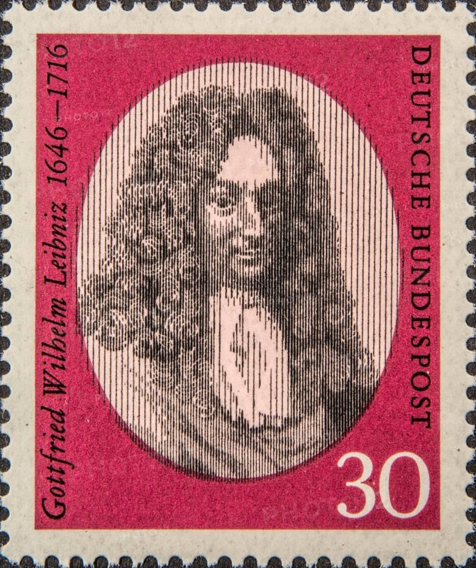 Gottfried Wilhelm Leibniz (1646-1716) was a German mathematician and philosopher. He laid the foundations of infinitesimal calculus. Portrait on a German postage stamp