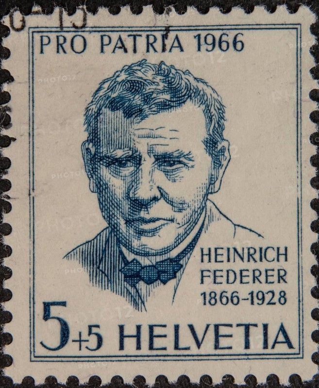 Heinrich Federer (1866-1928) was a Swiss writer and a familiar portrayer of folk life and nature in Switzerland and Italy. Portrait on German postage stamp