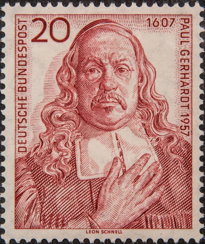 Paul Gerhardt (1607-1676) was a German Lutheran theologian. He is best known as one of the most widely distributed Lutheran hymn writers. Portrait on a German postage stamp
