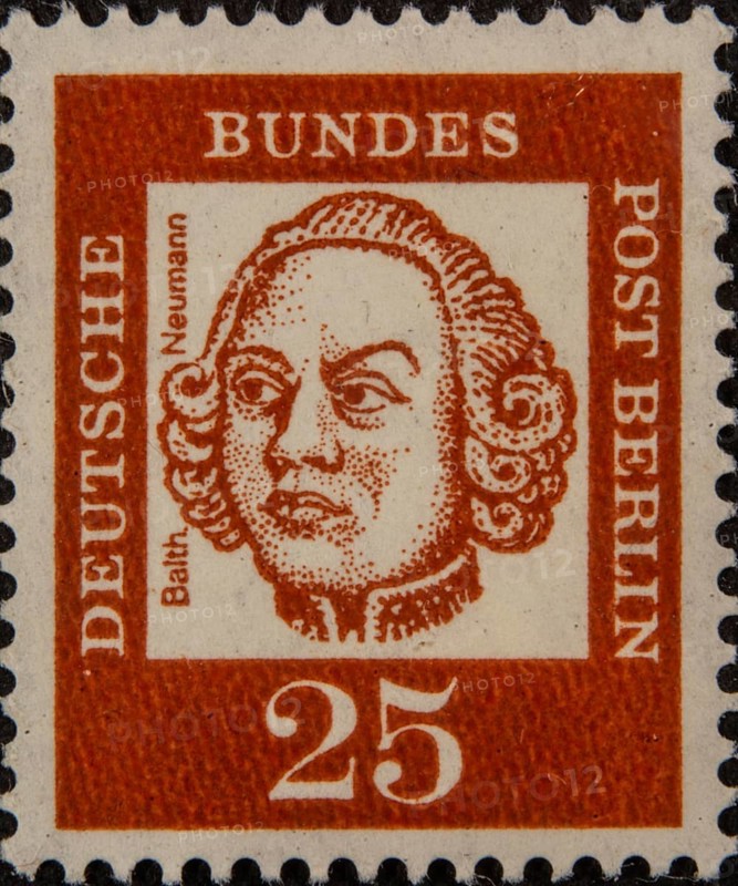 Johann Balthasar Neumann (1687-1753) was a German Baroque architect. Portrait on German postage stamp