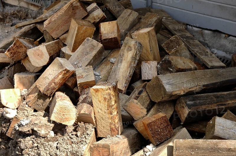 Remains of wooden beams on a construction site