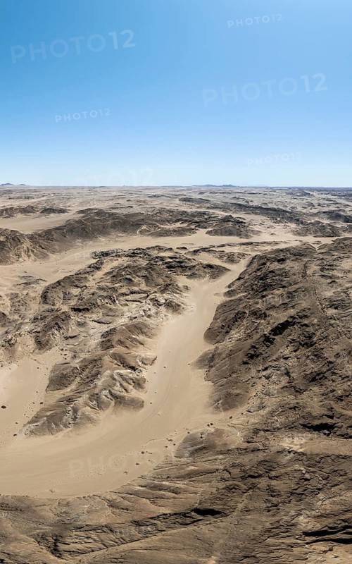 Aerial view, dry barren mountains in Moon Valley, rocky landscape ridged by erosion, Namib-Naukluft Park, Namib Desert, Namibia