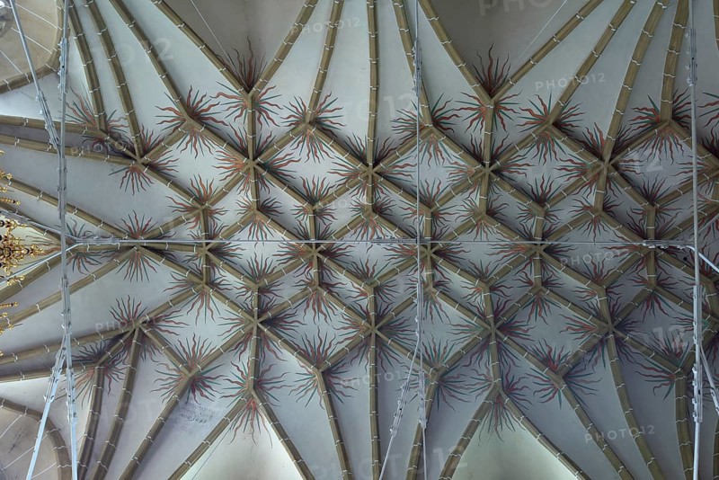 Net vault of the late Gothic three-nave hall church, 15th century, Birthälm fortified church, Biertan, Transylvania, Romania