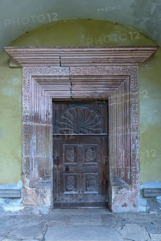 Entrance portal of the late Gothic three-nave hall church, 15th century, Birthälmer fortified church, Biertan, Transylvania, Romania