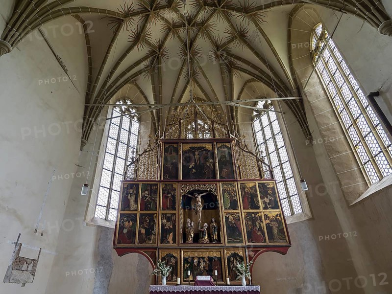 Late Gothic winged altar in the three-nave hall church, Birthälm fortified church, 15th century, Biertan, Transylvania, Romania