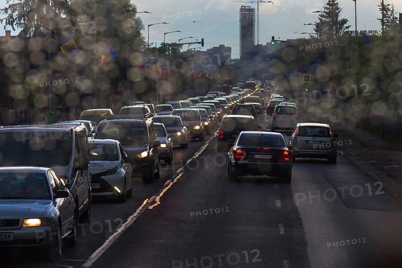 Evening rush hour when it rains, Klausenberg, Transylvania, Romania