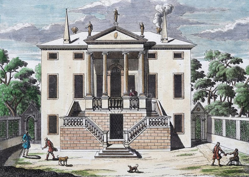 Palazzo, Este, hand-colored copper engraving or copper etching by Johann Christoph Volkamer or Volckamer, from Nurembergian Hesperides or thorough description of the noble citronate, citrons, and bitter fruits, Nuremberg 1708, 1714