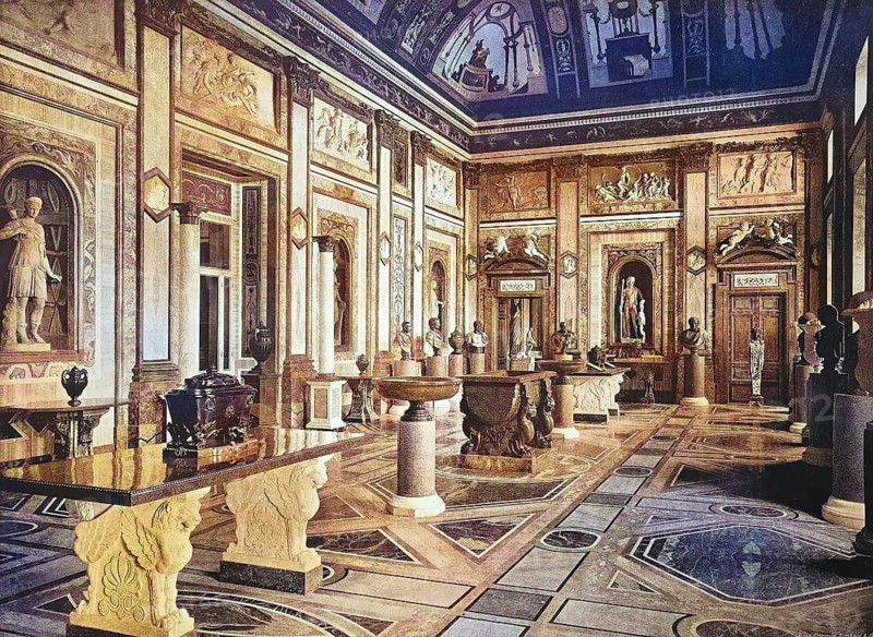 Historisches Foto (ca 1880) der Villa Borghese Pinciana innen, Museum, Skulpturen, Rom, Italien / Historical photo of Villa Borghese Pinciana inside, sculptures, Rome, Italy, Historical, digitally restored reproduction of an original from the 19th century, exact original date unknown, subsequently coloured