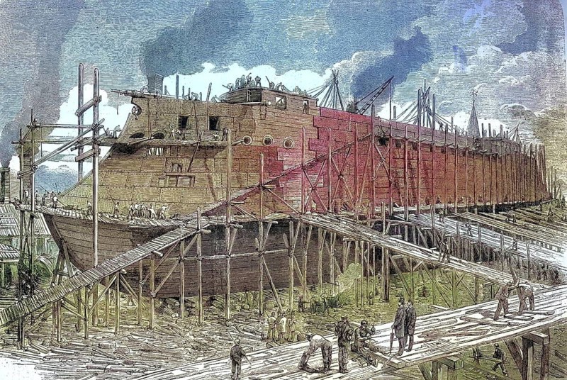 SMS König Wilhelm was an armored frigate of the Prussian and later the German Imperial Navy. The ship was laid up in 1865 at the London Thames Ironworks shipyard/SMS König Wilhelm, King William, was an armored frigate of the Prussian and later the German Imperial Navy. The ship was laid down in 1865 at the Thames Ironworks shipyard in London, historic, digitally restored reproduction of an original model from the 19th century, exact original date not known, subsequently colored