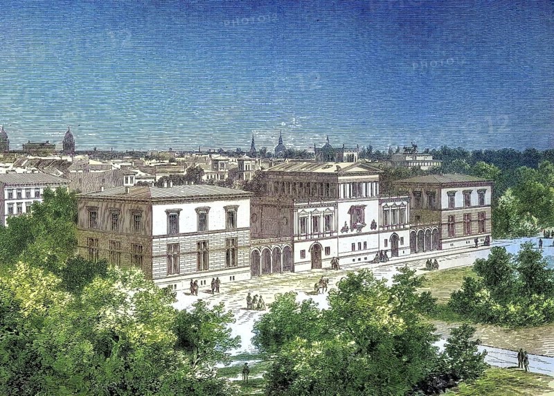 Raczynski Palace on Königsplatz, Berlin, Germany, today replaced by the Reichstag building/Raczynski Palace at the Königsplatz, today replaced by the Reichstag building, historical, digitally restored reproduction of an original model from the 19th century, exact original date not known, subsequently colored