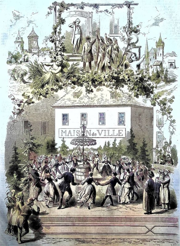 Thanksgiving in Switzerland/a celebration in the autumn, harvest festival, Thanksgiving in Switzerland, historical, digitally restored reproduction of an original model from the 19th century, exact original date not known, subsequently colored