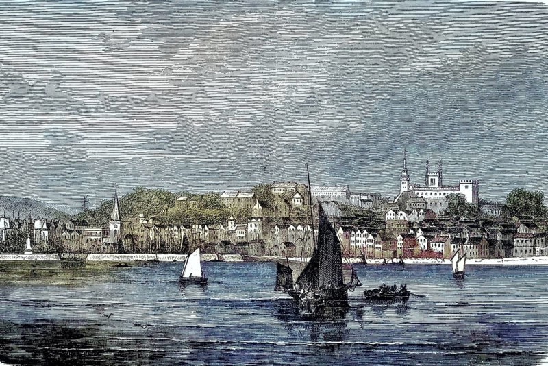 View of the harbour of Guernsey, Channel Islands, England, Great Britain/view of the harbour of Guernsey, Channel Islands, Great Britain, historical, digitally restored reproduction of an original model from the 19th century, exact original date not known, subsequently colored