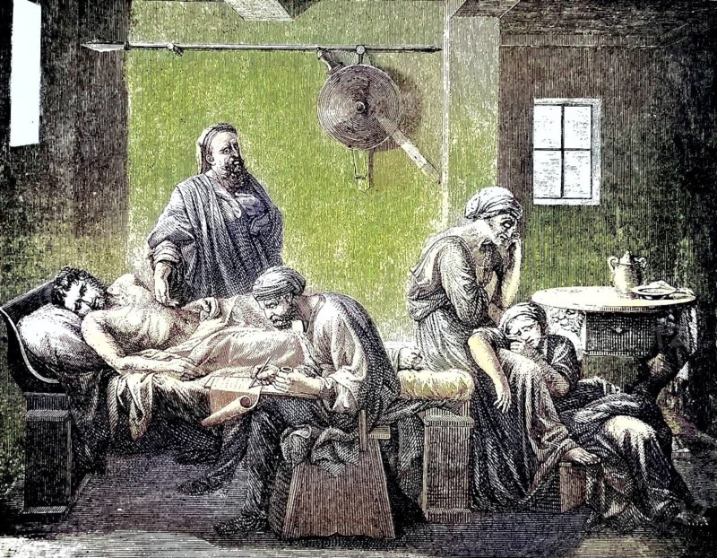 A lawyer who writes the last will of Eudamidas I, a Spartan king, Sparta/a lawyer writing the last will and testament of Eudamidas I, a Spartan king, Sparta, historical, digitally restored reproduction of an original model from the 19th century, exact original date not known, subsequently colors
