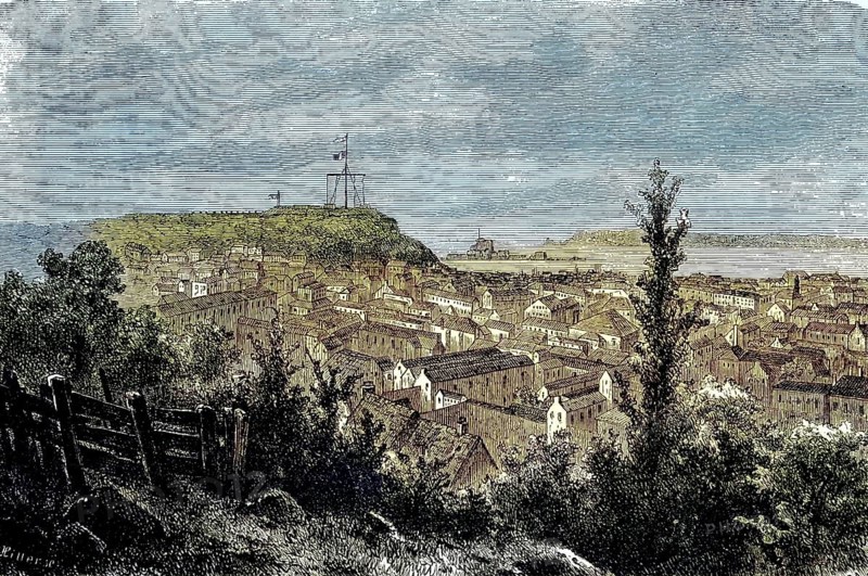View of the island of Jersey, Channel Islands, England, Great Britain/view of the island of Jersey, Channel Islands, Great Britain, historical, digitally restored reproduction of an original model from the 19th century, exact original date unknown, subsequently colored