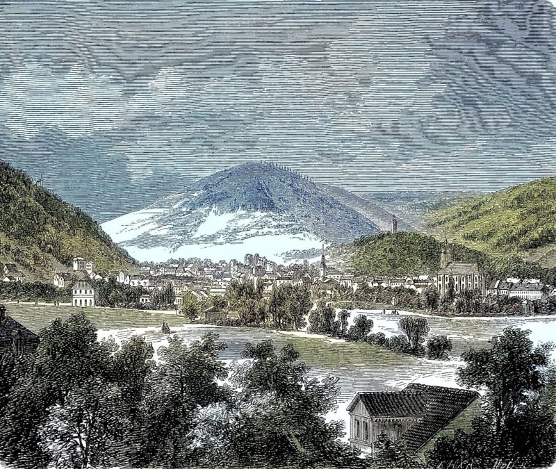 View of Suhl, a city in Thuringia, Germany/view of Suhl, a city in Thuringia, Germany, historical, digitally restored reproduction of an original model from the 19th century, exact original date unknown, subsequently colored