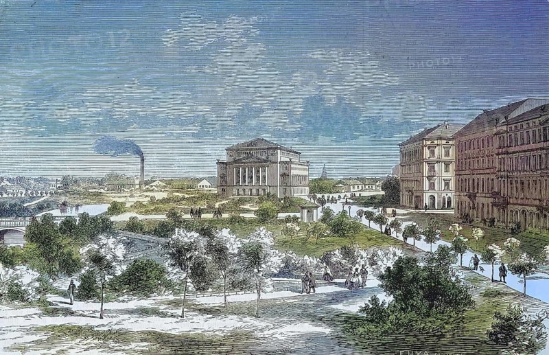 Harbour view of Riga, Latvia, historical, digitally restored reproduction of an original model from the 19th century, exact original date not known, colored later