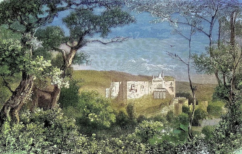 The remains of the castle of Liechtenstein, Brühl near Vienna, Austria/the remains of the castle of Liechtenstein, Brühl near Vienna, Austria, historical, digitally restored reproduction of an original model from the 19th century, exact original date unknown, subsequently colored