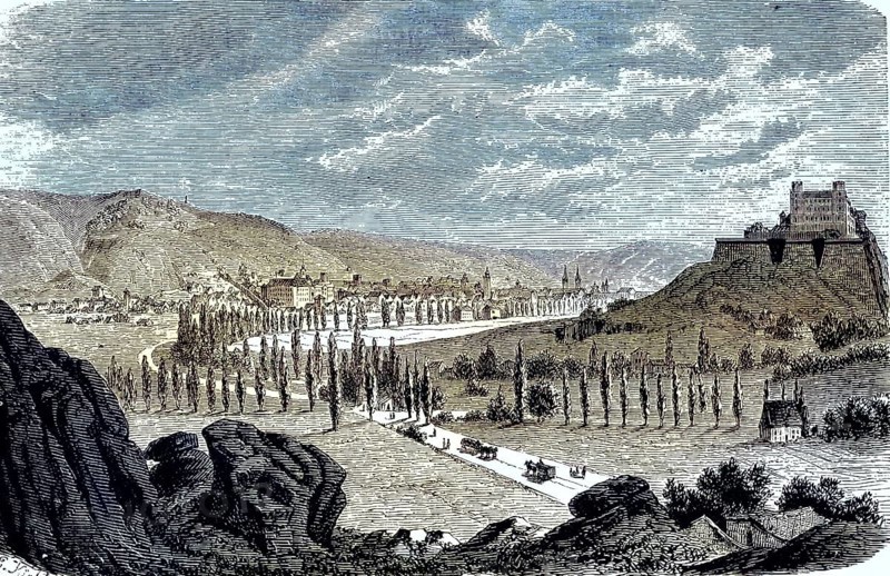 View of Eichstätt, formerly also Eichstädt or Aichstäd, a city in the federal state of Bavaria, Germany/view of Eichstätt, formerly also Eichstädt or Aichstäd, a town in the federal state of Bavaria, Germany, historical, digitally restored reproduction of an original model from the 19th century, exact original date unknown, subsequently colored