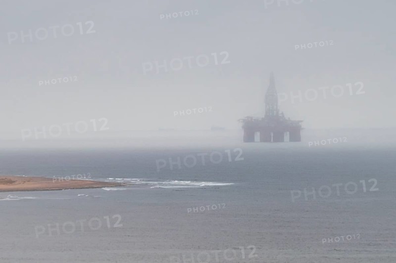 Hazy weather, oil rig near Walvis Bay, Namibia