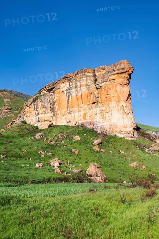 Brandwag Buttress, grassland with sandstone cliffs and cliffs, landscape in Golden Gate Highlands National Park, Free State, South Africa