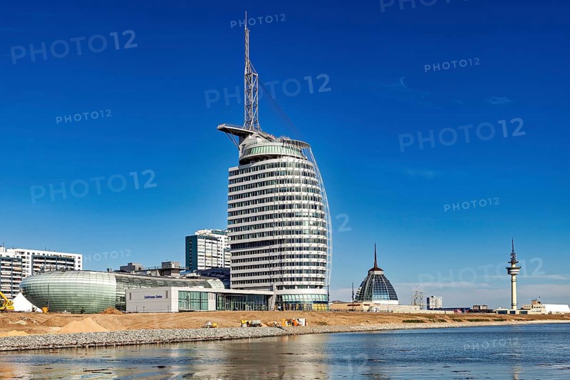 Modern high-rise building on the coast with clear blue sky, The City of Bremen