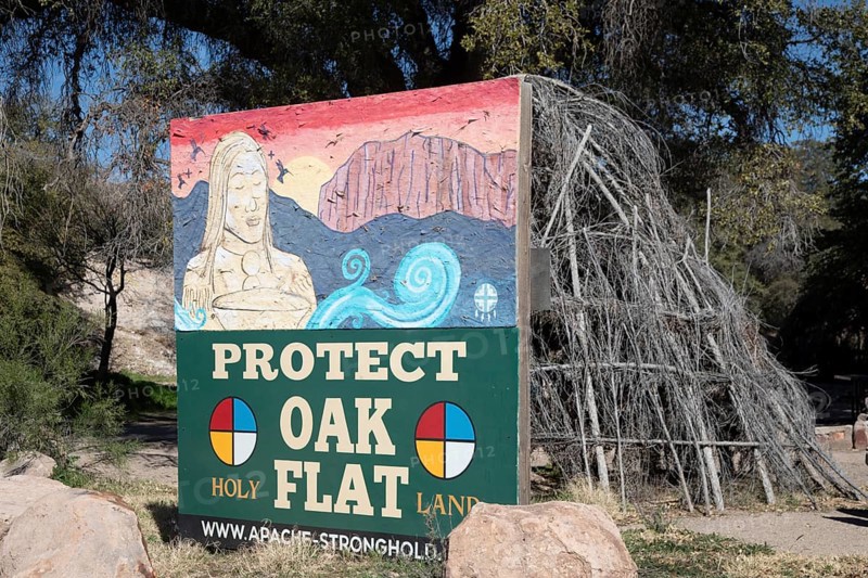 Superior, Arizona - Members of the San Carlos Apache tribe oppose Resolution Copper's planned underground copper mine. Tribe members have camped out near the mine. They say the mine would destroy Oak Flat, land that has been sacred to them for thousands of years
