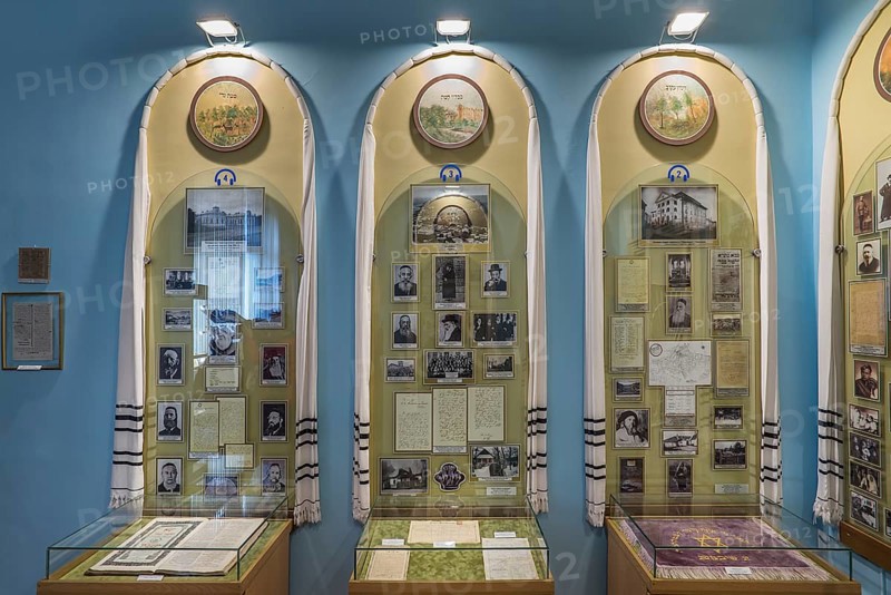 Showcases with historical photos, Jewish Museum, Czernowicz, Ukraine