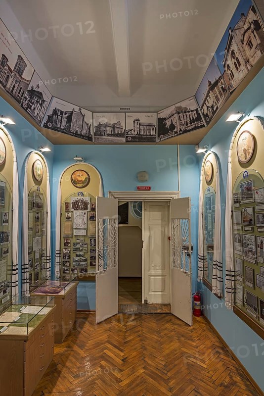 Showcases with historical photos, Jewish Museum, Czernowicz, Ukraine