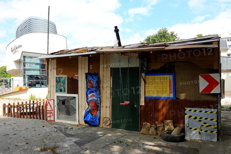 Ahrbnb, an installation by Rocco and his brothers, for the lack of state aid for the victims of the Ahr Valley flood disaster. The hut was built entirely from debris and mud left behind after the devastating flood disaster in the Ahr valley (July 2021), created in 2022, Oldenburg, Lower Saxony, Germany, (permanent artwork in public space)