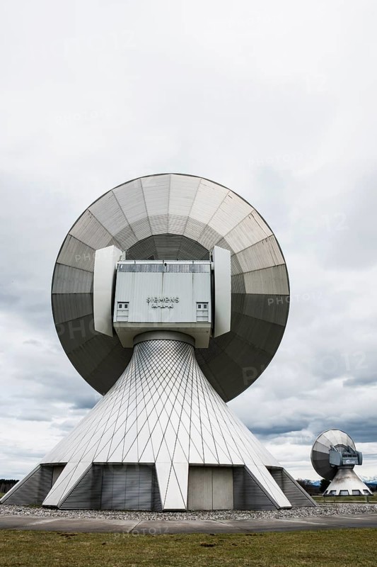 Radarstation, antennas der earth station Raisting, Upper Bavaria, Bavaria, Germany