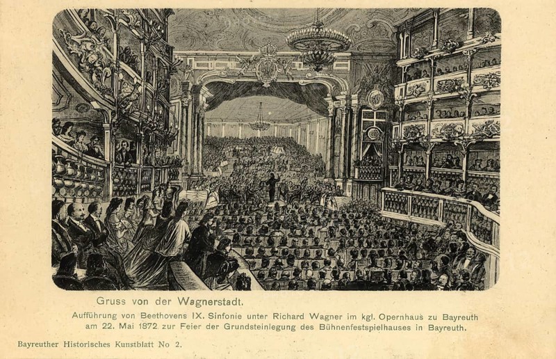 Historical postcard around 1872, Bayreuth, performance at the opera house, Upper Franconia, Bavaria, Germany, digital reproduction of a historic postcard, public domain, from that time, exact date unknown