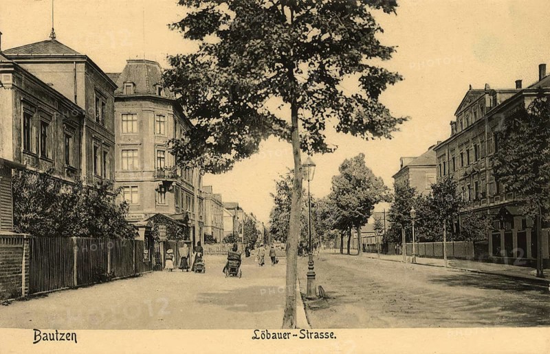 Historical postcard around 1900, Bautzen, Löbauer Straße, Saxony, Germany, digital reproduction of a historical postcard, public domain, from that time, exact date unknown